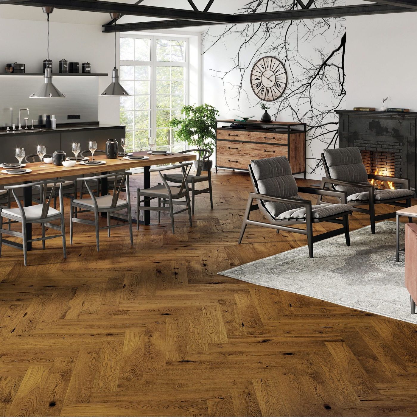 RESTPARTI - Fiskebensparkett Saga Herringbone Eik Cognac